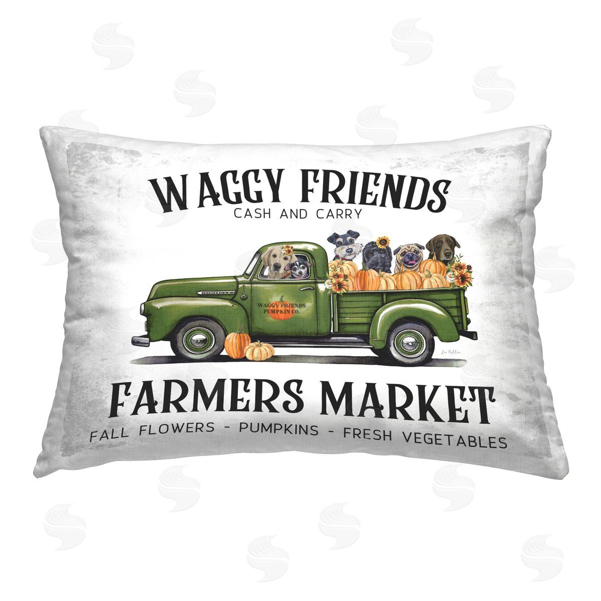 Lee Keller Waggy Friends Fall Market Printed Plush Polyester Throw Pillow