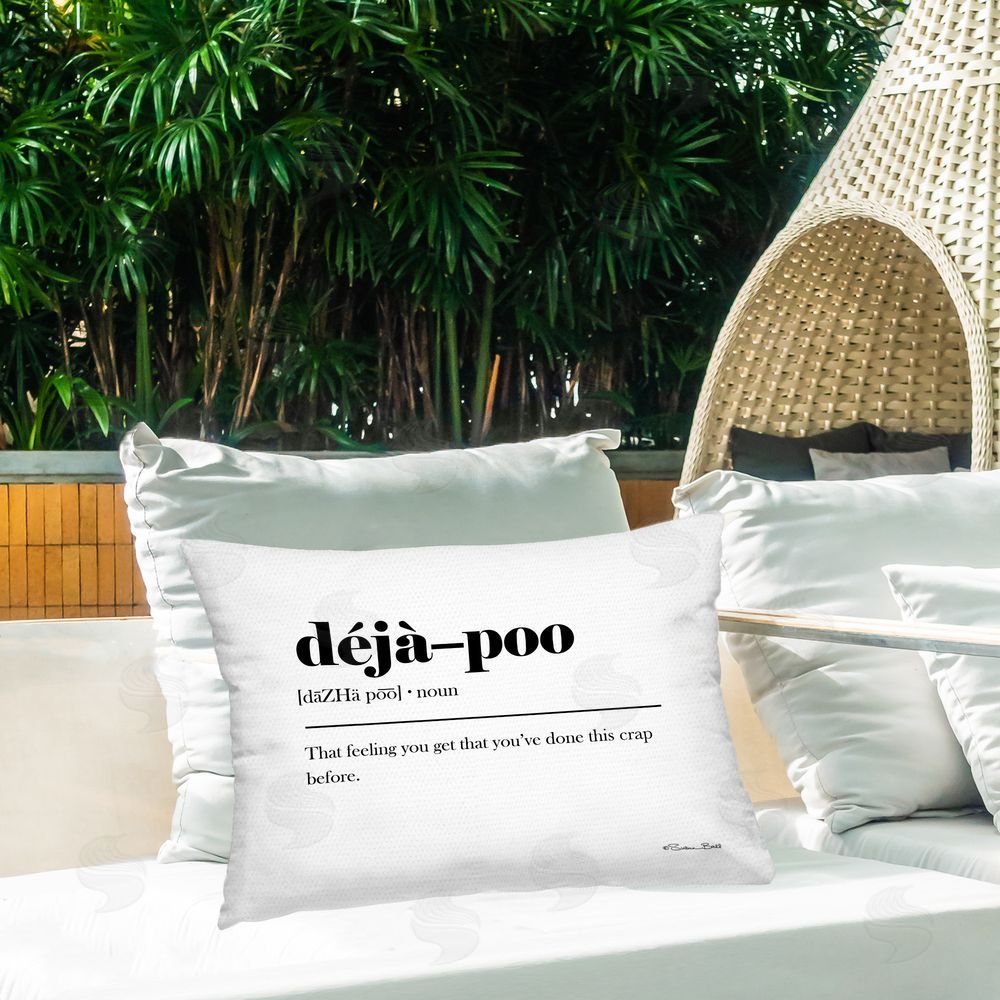 Susan Ball Sassy Deja-Poo Definition Outdoor Quick-Dry Polyester Printed Throw Pillow in Back Yard