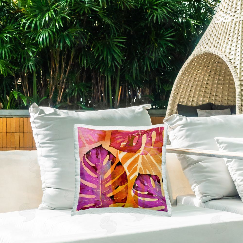 Andrea Haase Bold Patterned Monstera Outdoor Quick-Dry Polyester Printed Throw Pillow in Back Yard