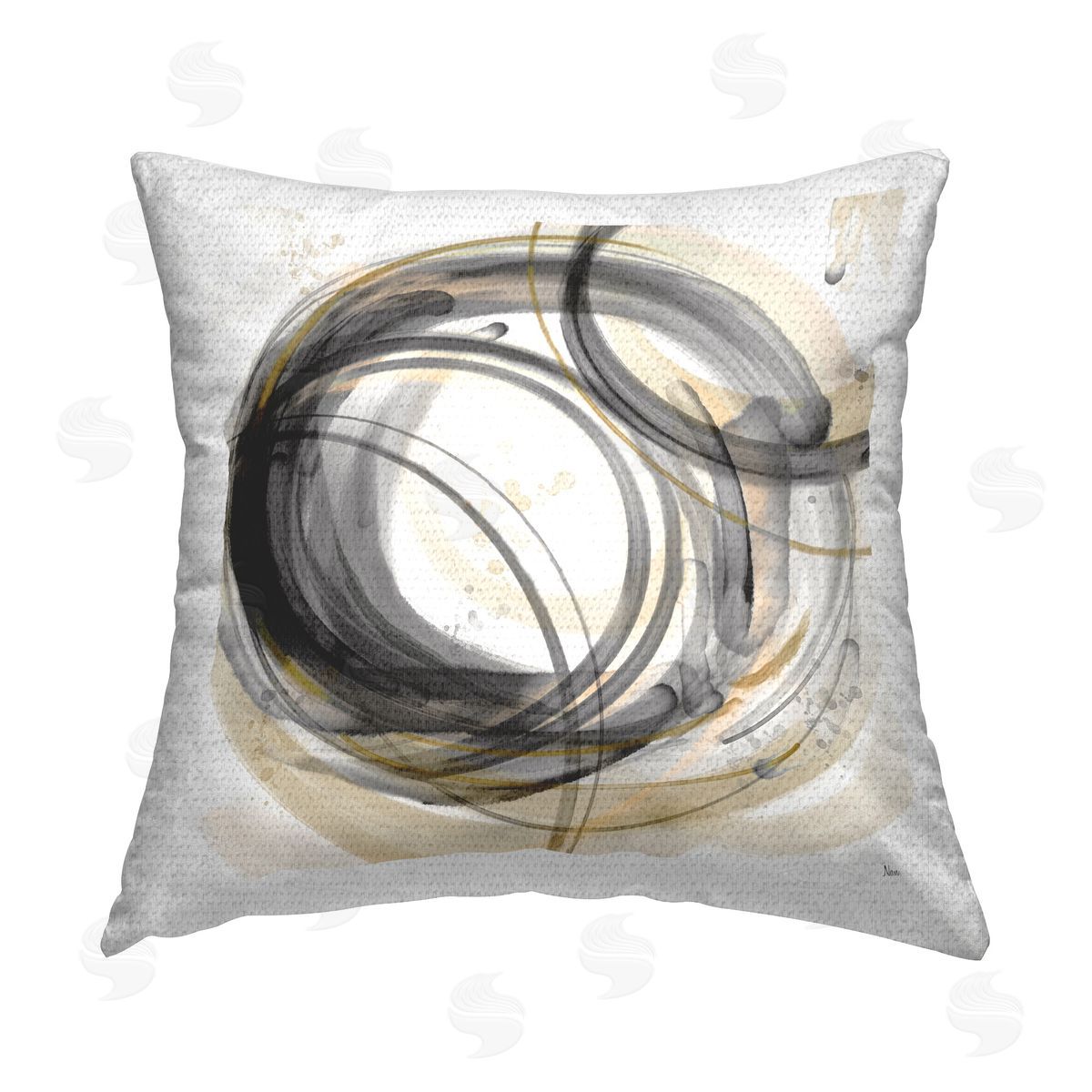 Nan Layered Grey Circles Outdoor Quick-Dry Polyester Printed Throw Pillow