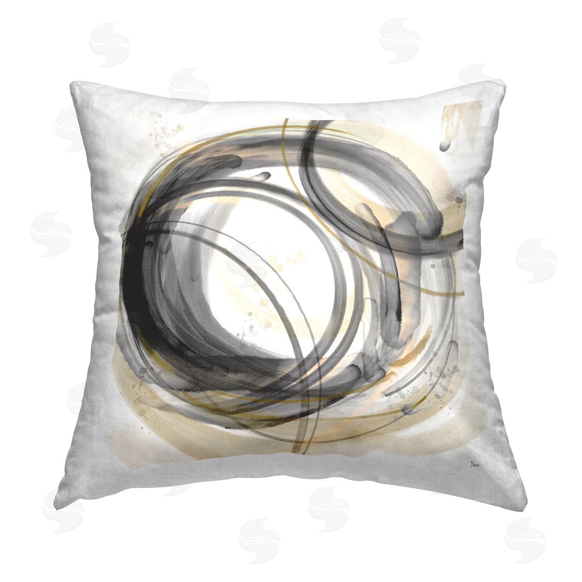Nan Layered Grey Circles Printed Plush Polyester Throw Pillow