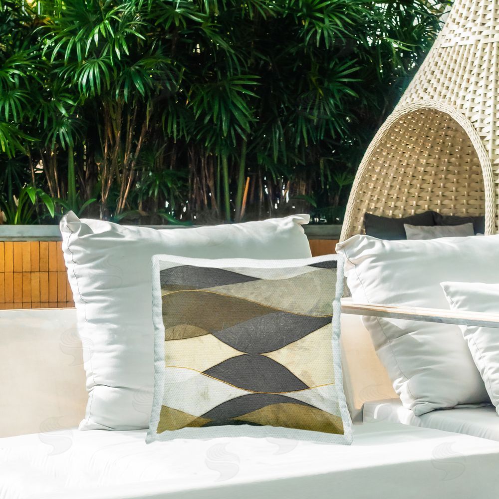 Alonzo Saunders Flowing Arch Shapes Outdoor Quick-Dry Polyester Printed Throw Pillow in Back Yard