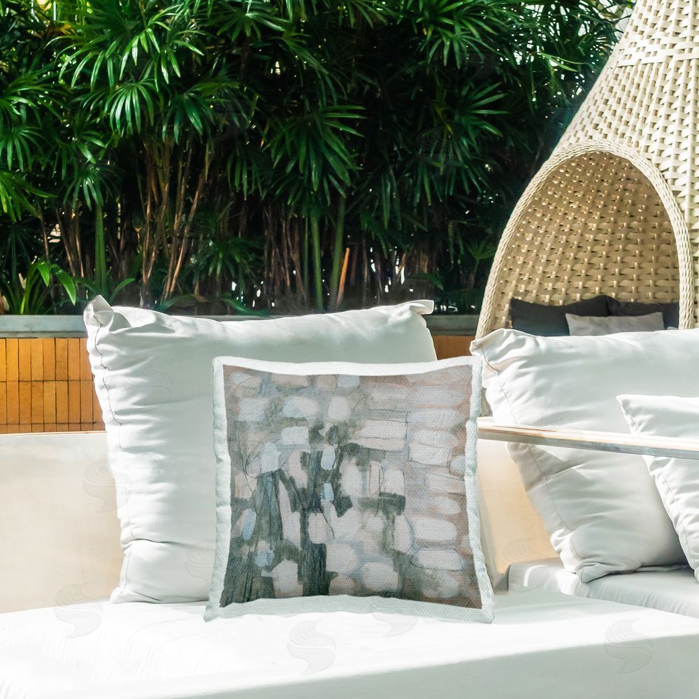 June Erica Vess Scattered Grey Shapes Outdoor Quick-Dry Polyester Printed Throw Pillow in Back Yard