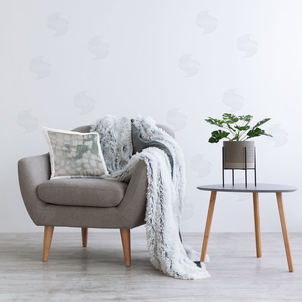 June Erica Vess Aligned Scattered Shapes Printed Plush Polyester Throw Pillow On Chair
