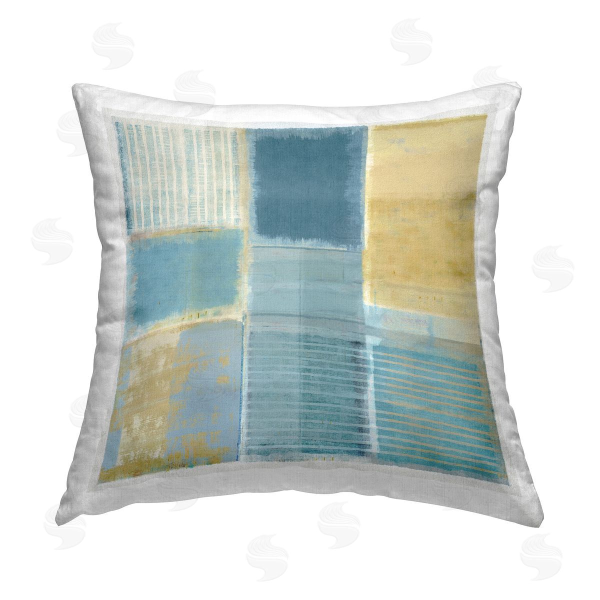 Flora Kouta Blue & Yellow Geometric Printed Plush Polyester Throw Pillow