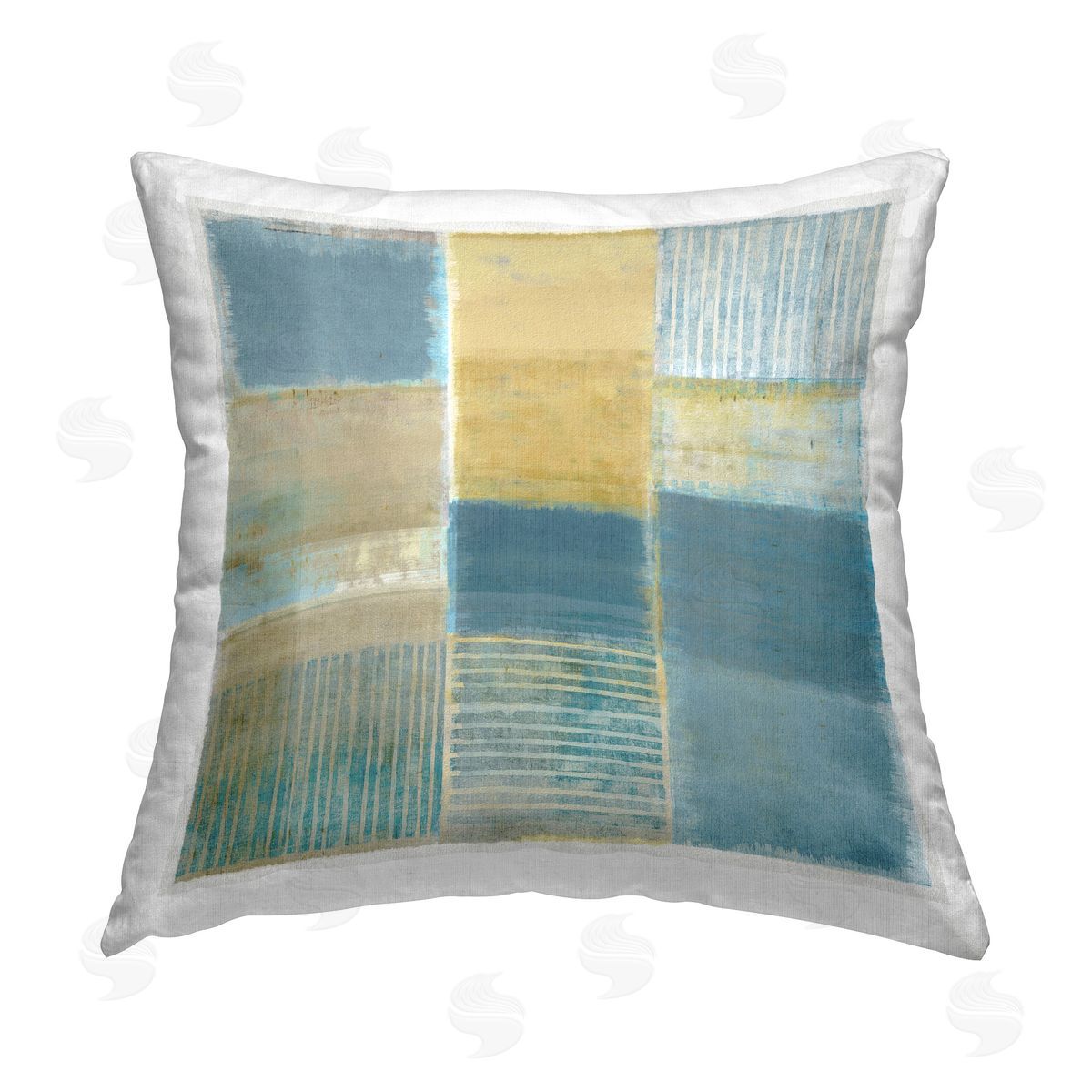 Flora Kouta Rustic Stripes & Squares Printed Plush Polyester Throw Pillow