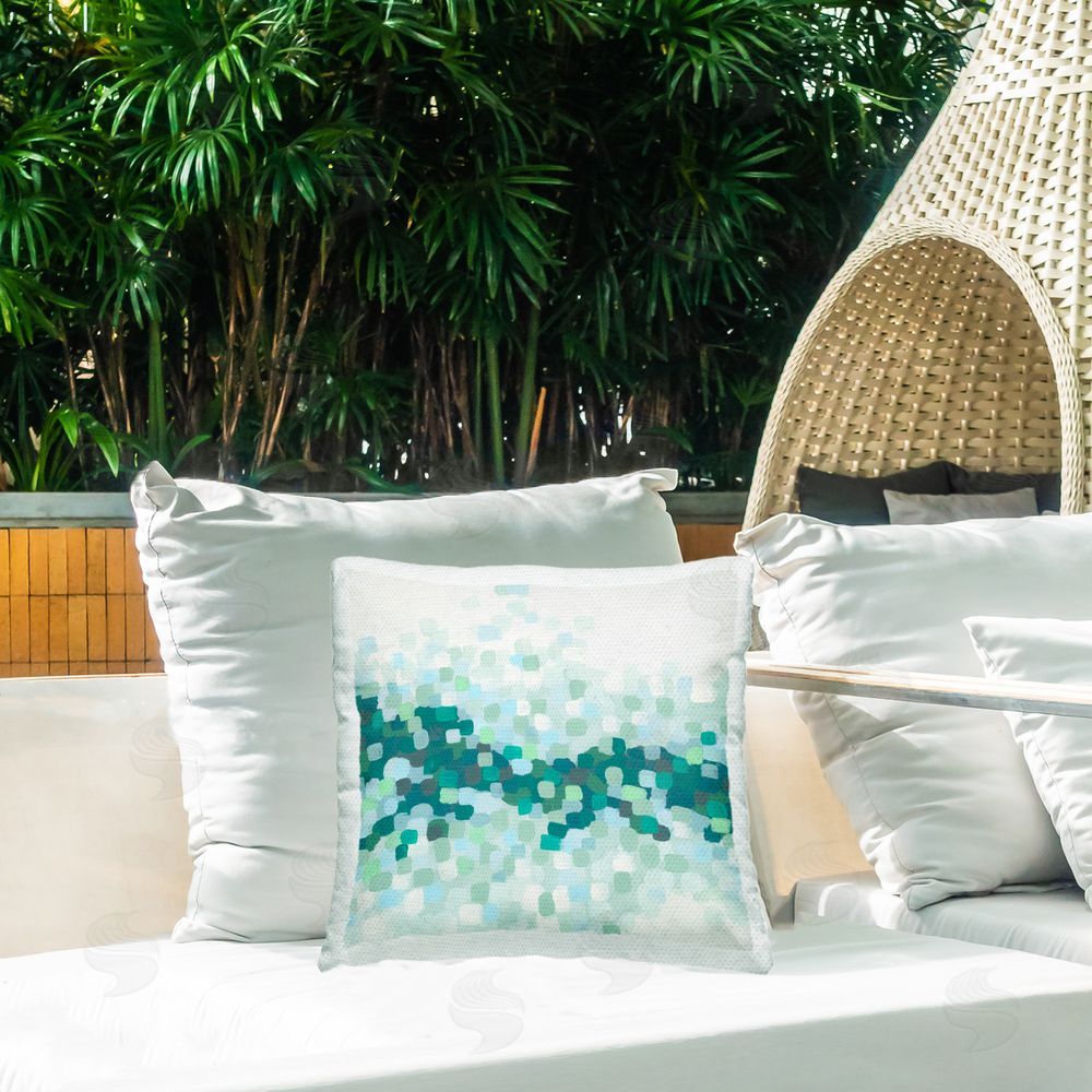 June Erica Vess Dotted Green Shapes Outdoor Quick-Dry Polyester Printed Throw Pillow in Back Yard