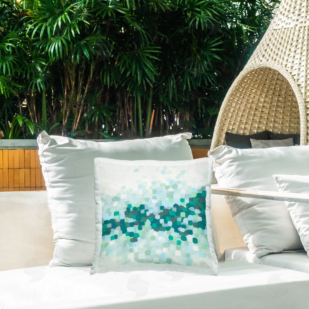 June Erica Vess Green Speckled Shapes Outdoor Quick-Dry Polyester Printed Throw Pillow in Back Yard