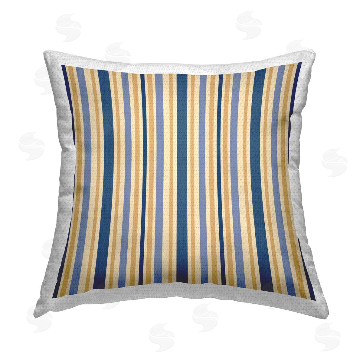 Gail Fraser Blue & Ochre Pinstripes Outdoor Quick-Dry Polyester Printed Throw Pillow