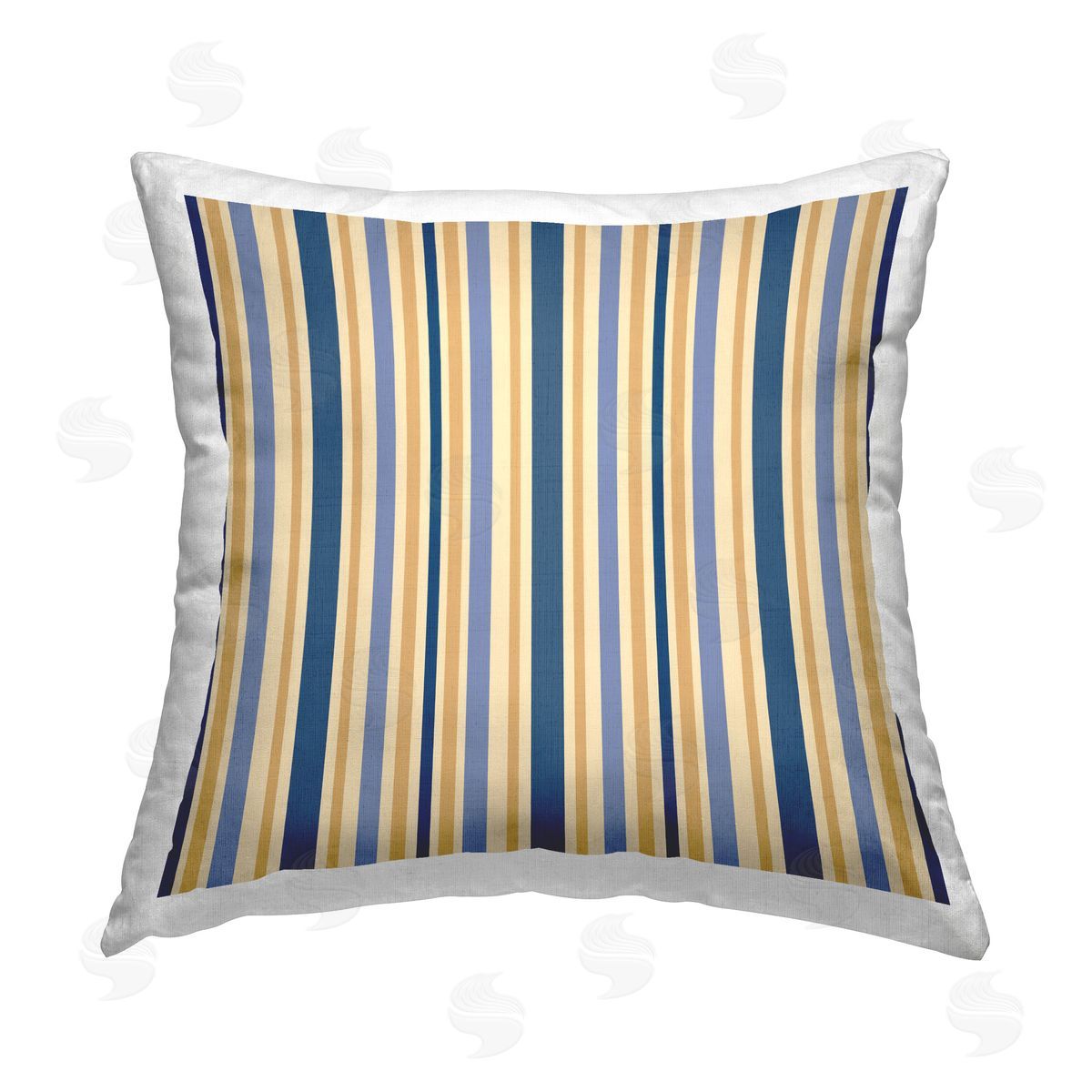 Gail Fraser Blue & Ochre Pinstripes Printed Plush Polyester Throw Pillow