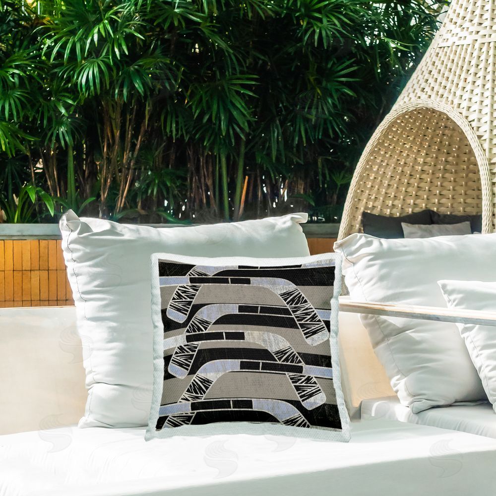 Stupell Studio Striped Hockey Sticks Outdoor Quick-Dry Polyester Printed Throw Pillow in Back Yard