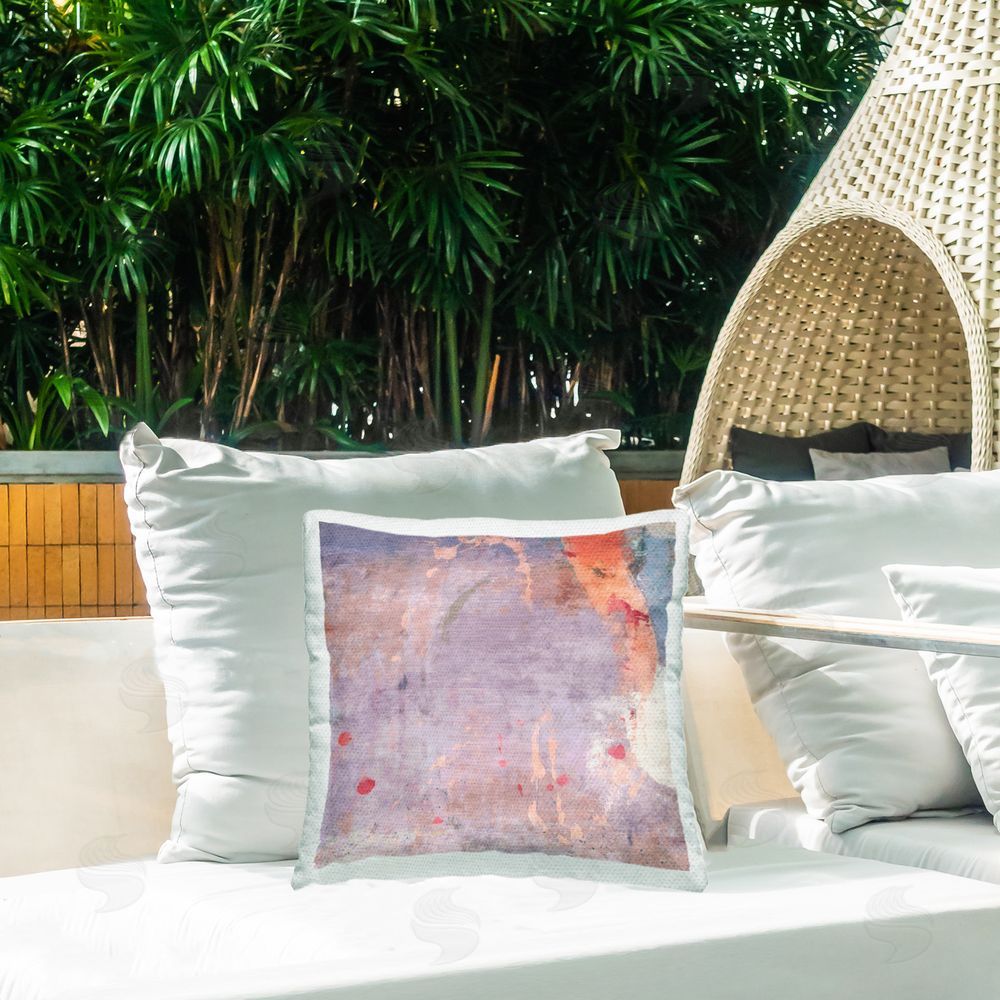 Suzanne Nicoll Purple Brushed Abstract Outdoor Quick-Dry Polyester Printed Throw Pillow in Back Yard