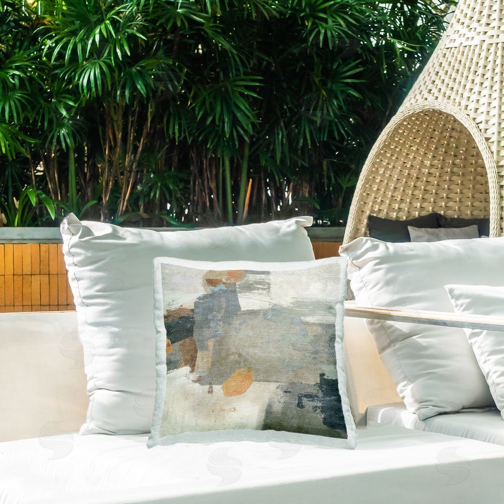Suzanne Nicoll Rustic Neutral Tones Outdoor Quick-Dry Polyester Printed Throw Pillow in Back Yard
