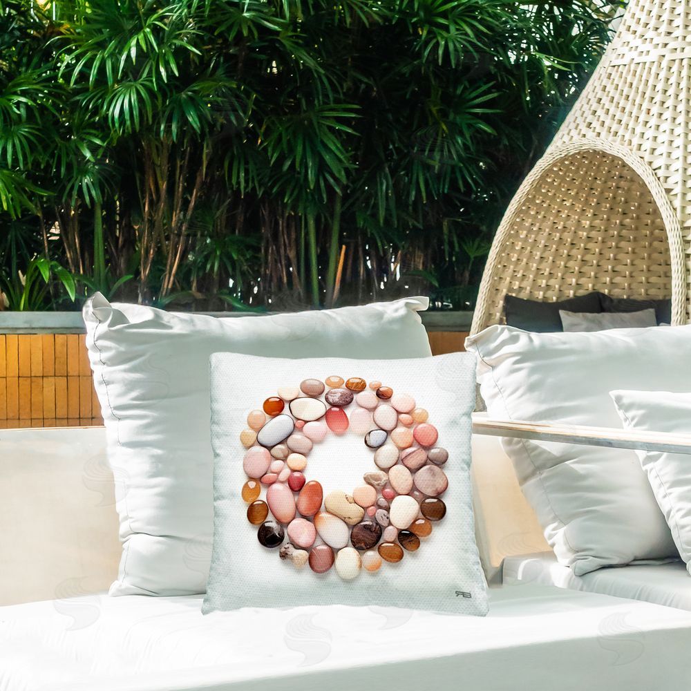 RB Natural Pebbles in Circle Outdoor Quick-Dry Polyester Printed Throw Pillow in Back Yard