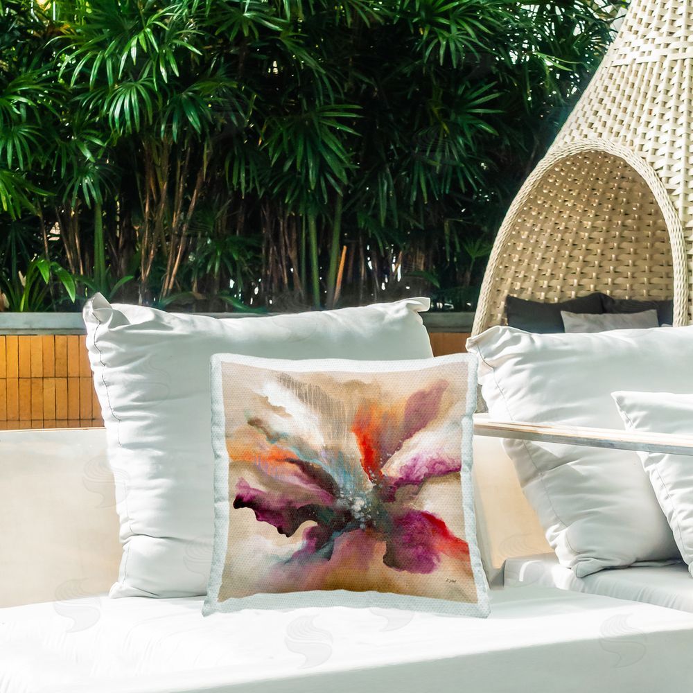 K. Nari Abstract Swirling Petals Outdoor Quick-Dry Polyester Printed Throw Pillow in Back Yard