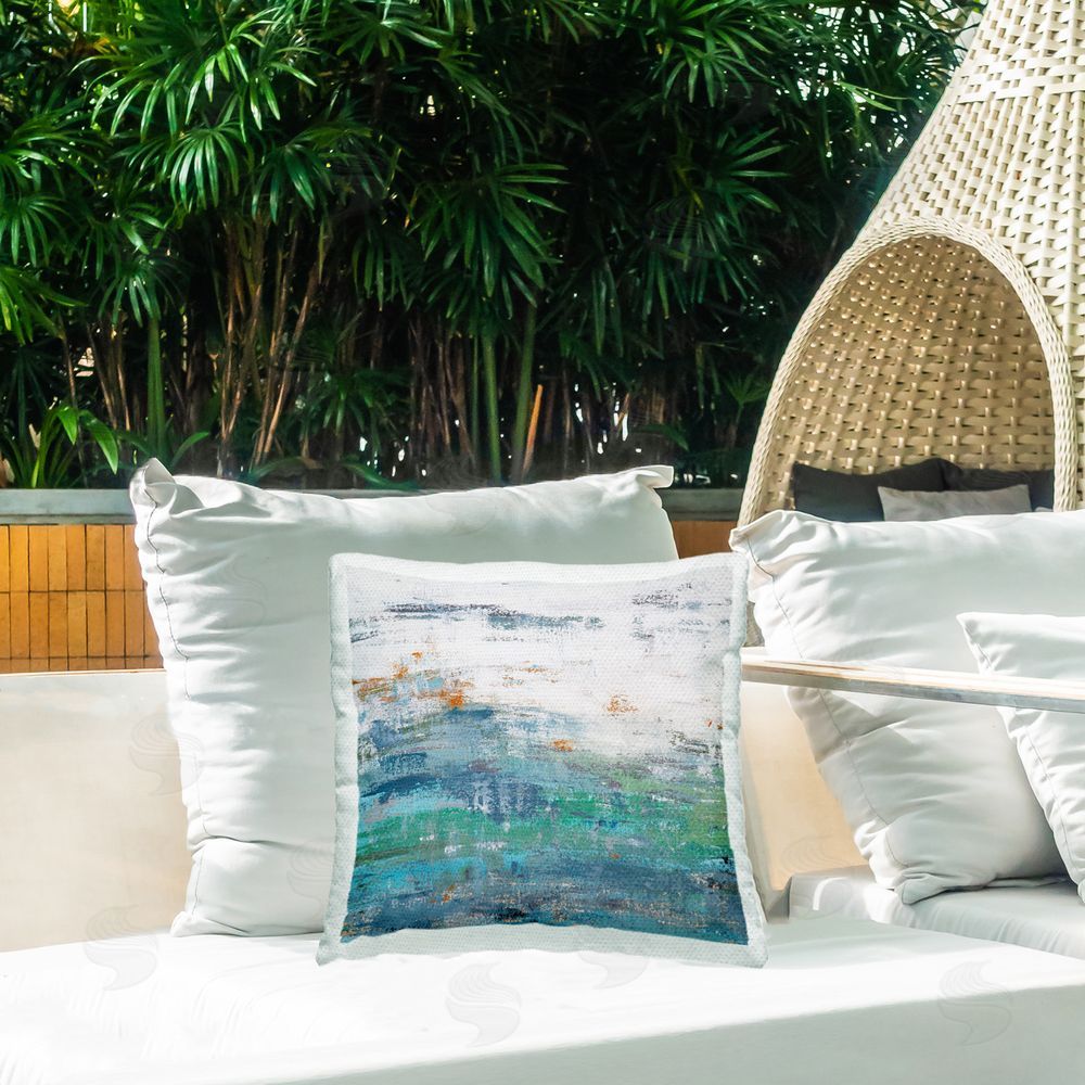 Hilary Winfield Brushed Blue & White Outdoor Quick-Dry Polyester Printed Throw Pillow in Back Yard