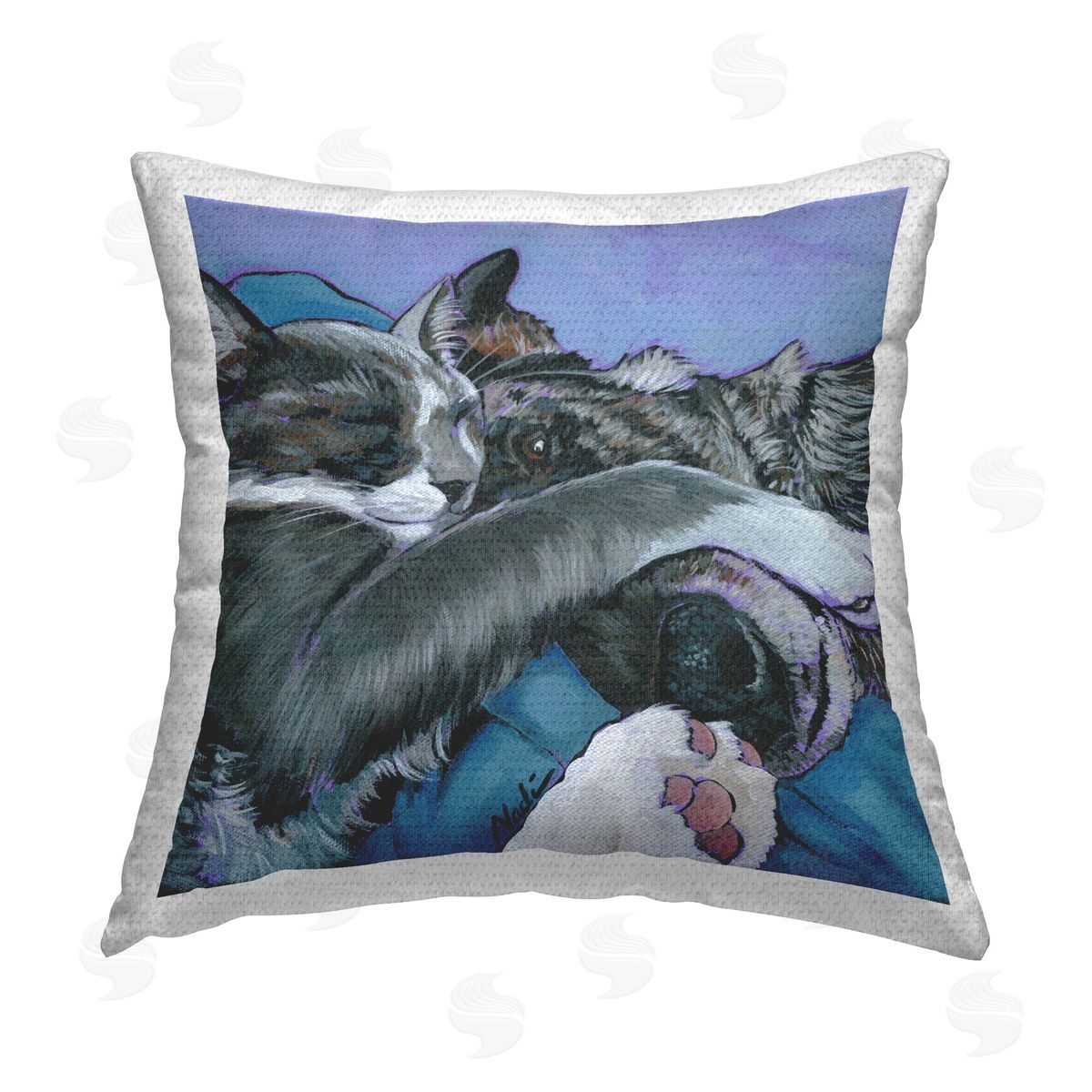 Nadi Spencer Cat & Dog Cuddles Outdoor Quick-Dry Polyester Printed Throw Pillow