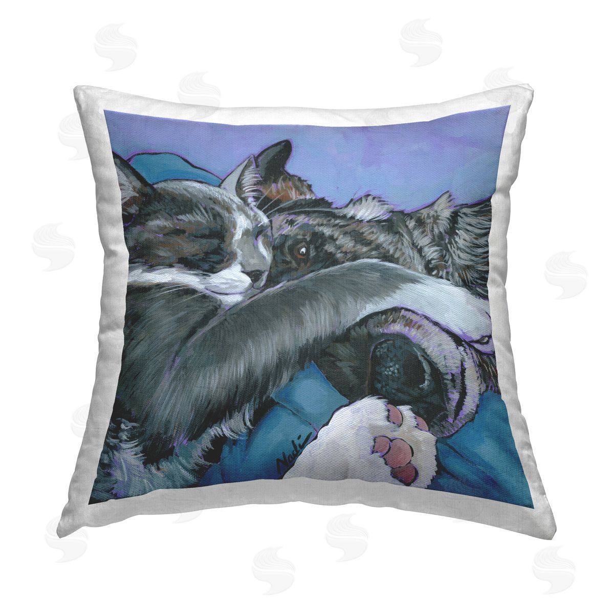 Nadi Spencer Cat & Dog Cuddles Printed Plush Polyester Throw Pillow