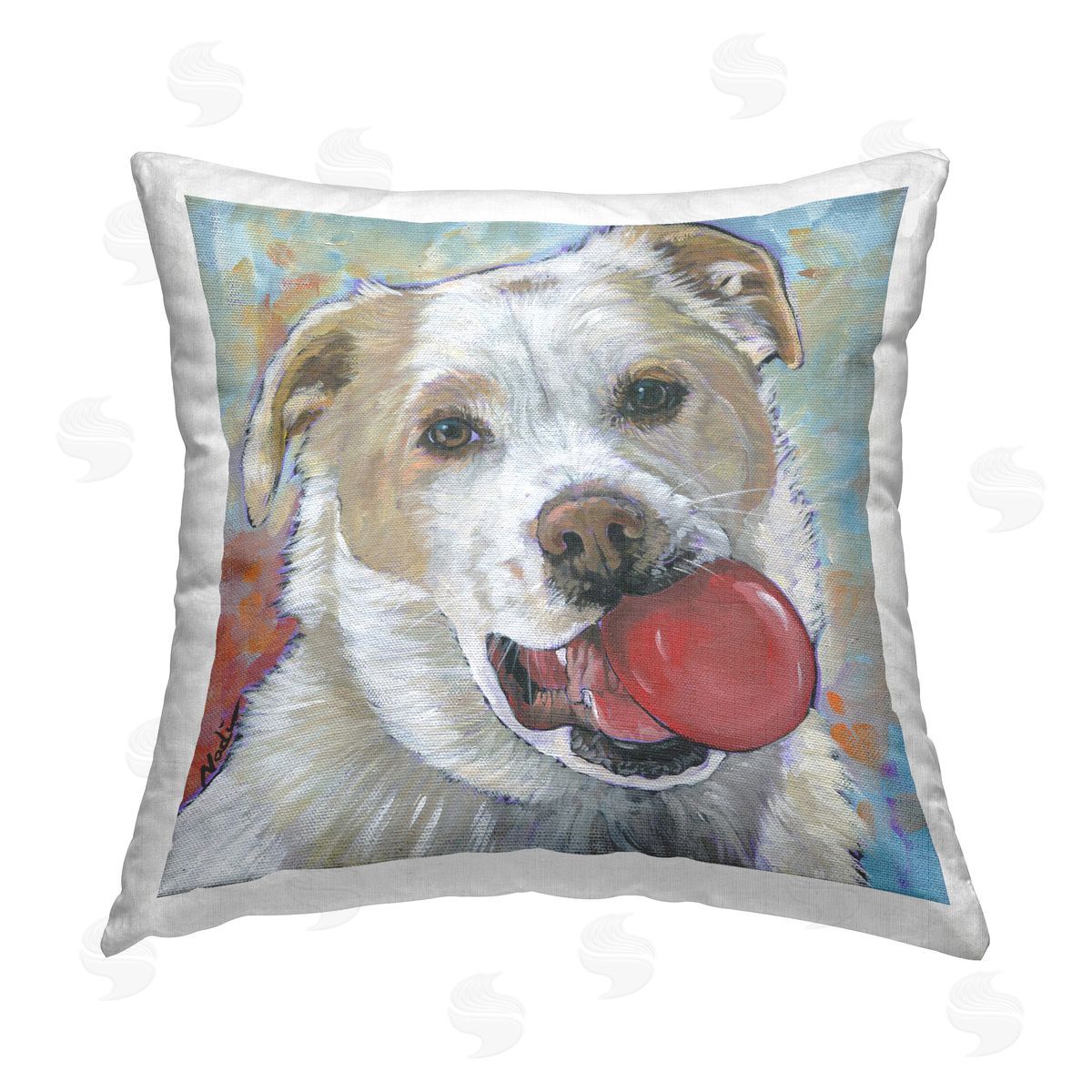 Nadi Spencer Dog with Red Ball Printed Plush Polyester Throw Pillow