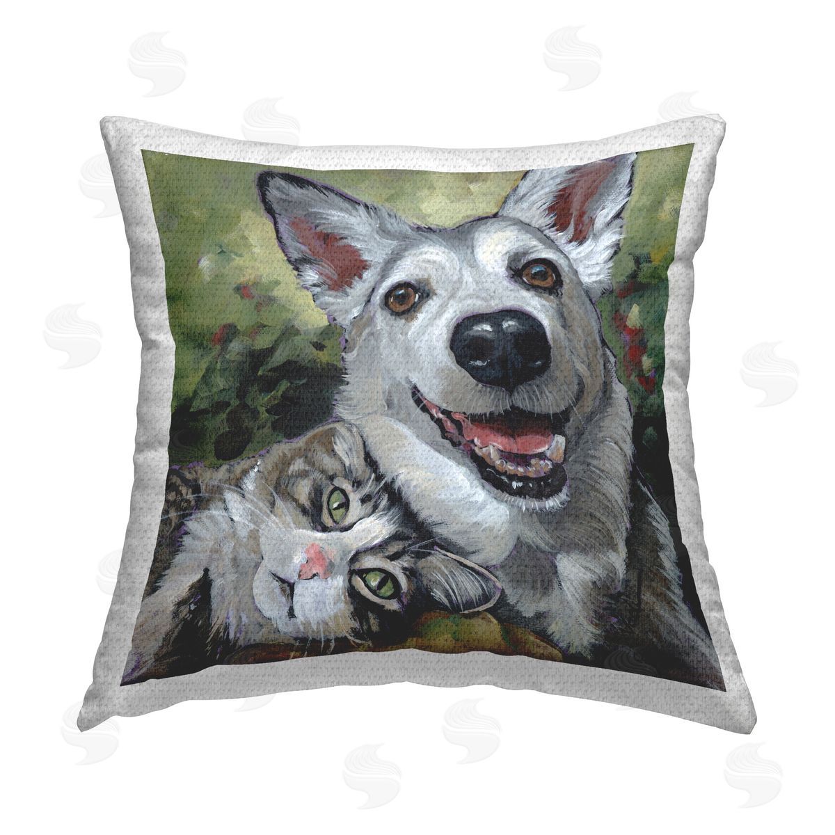 Nadi Spencer Smiling Dog & Cat Friends Outdoor Quick-Dry Polyester Printed Throw Pillow