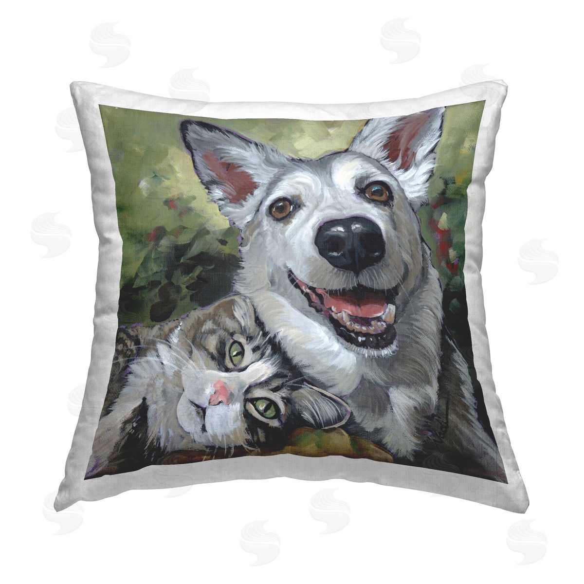 Nadi Spencer Smiling Dog & Cat Friends Printed Plush Polyester Throw Pillow