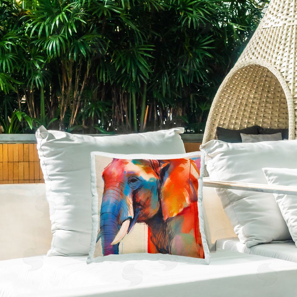 Walker Noble Bold Modern Elephant Outdoor Quick-Dry Polyester Printed Throw Pillow in Back Yard