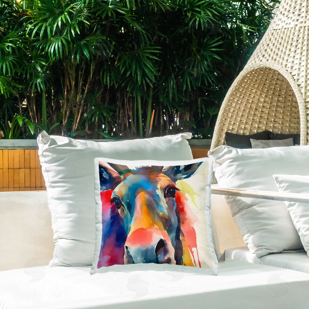 Walker Noble Abstract Hued Deer Outdoor Quick-Dry Polyester Printed Throw Pillow in Back Yard