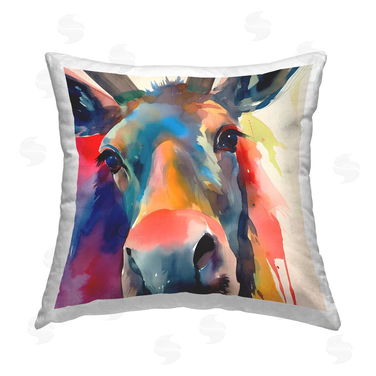 Walker Noble Abstract Hued Deer Printed Plush Polyester Throw Pillow