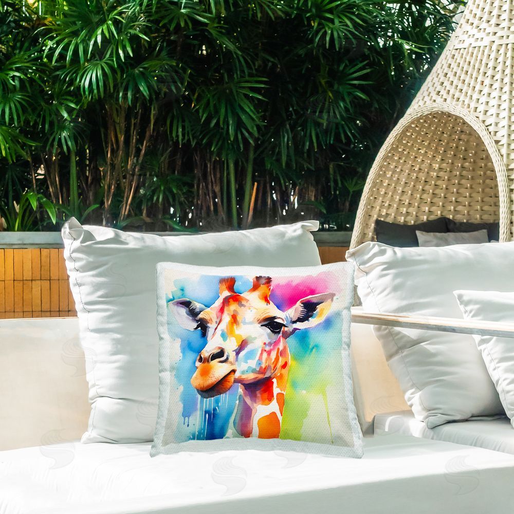 Walker Noble Giraffe with Bold Splash Outdoor Quick-Dry Polyester Printed Throw Pillow in Back Yard