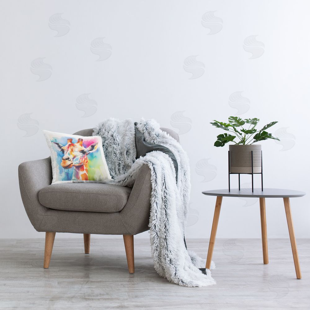 Walker Noble Giraffe with Bold Splash Printed Plush Polyester Throw Pillow On Chair