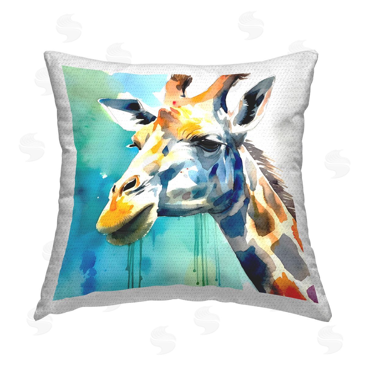 Walker Noble Giraffe Portrait on Blue Outdoor Quick-Dry Polyester Printed Throw Pillow