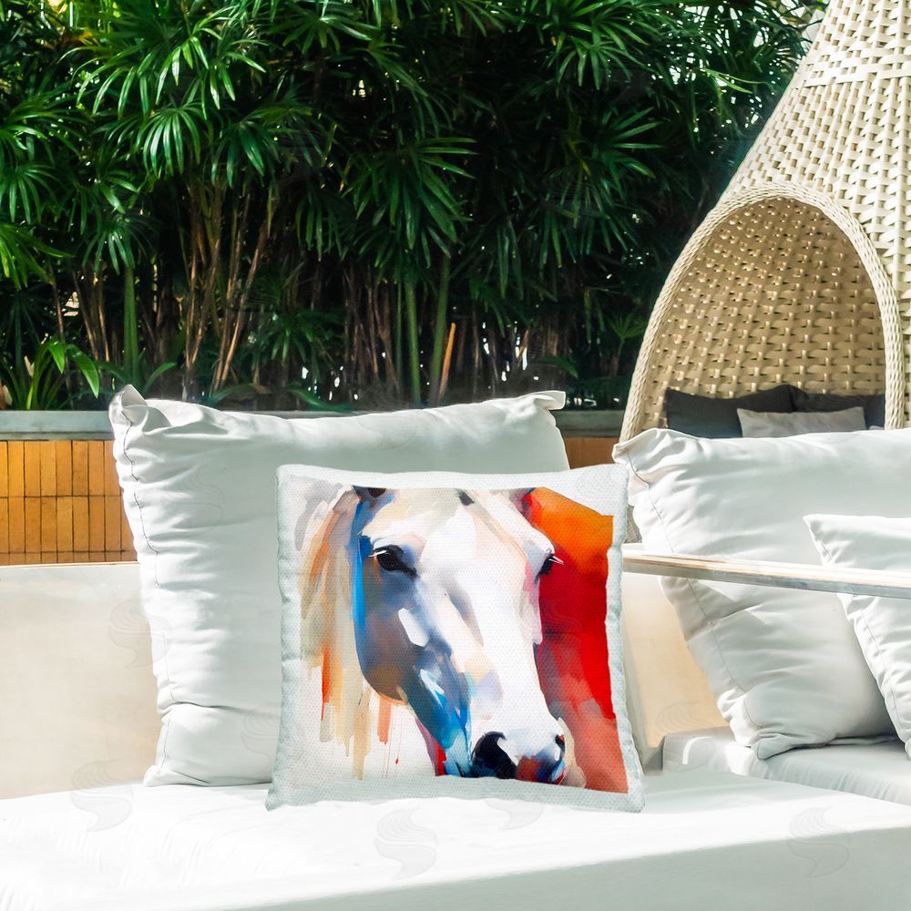 Walker Noble Gazing Horse Close Up Outdoor Quick-Dry Polyester Printed Throw Pillow in Back Yard