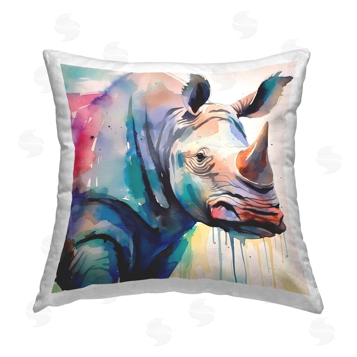 Walker Noble Modern Rhino Portrait Printed Plush Polyester Throw Pillow