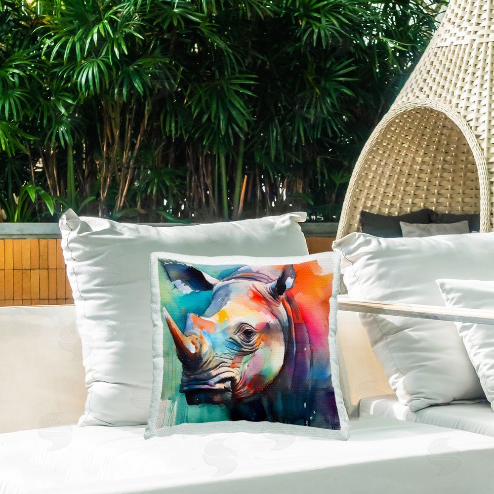 Walker Noble Modern Hue Rhino Outdoor Quick-Dry Polyester Printed Throw Pillow in Back Yard