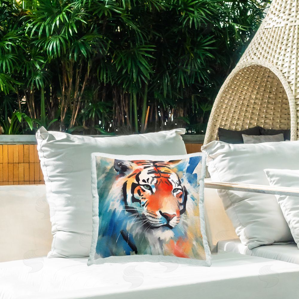 Walker Noble Subtle Brushed Tiger Outdoor Quick-Dry Polyester Printed Throw Pillow in Back Yard