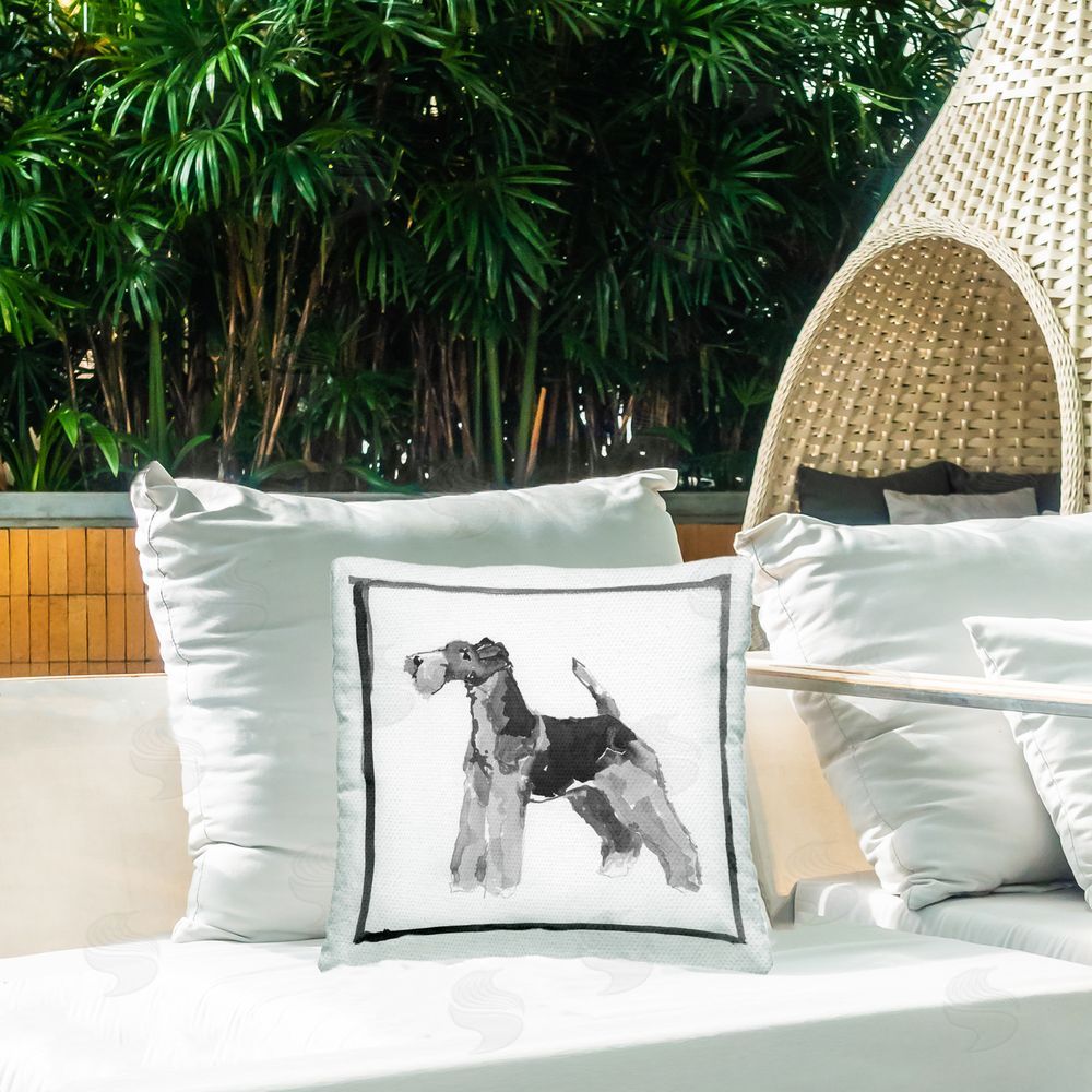 cartissi Minimal Airedale Terrier Outdoor Quick-Dry Polyester Printed Throw Pillow in Back Yard