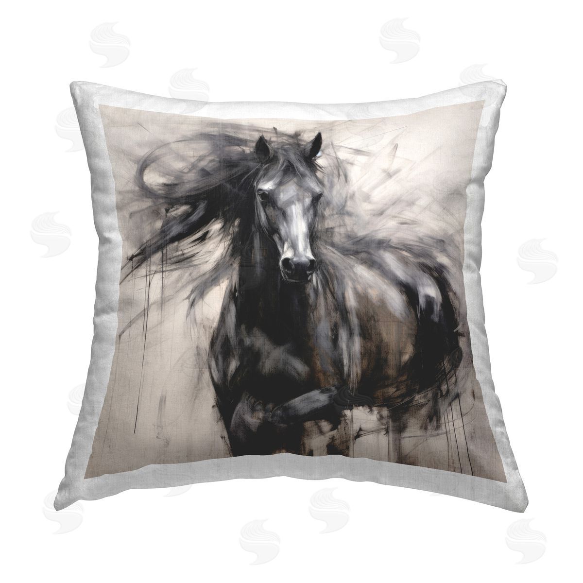 Irena Orlov Windblown Black Horse Printed Plush Polyester Throw Pillow