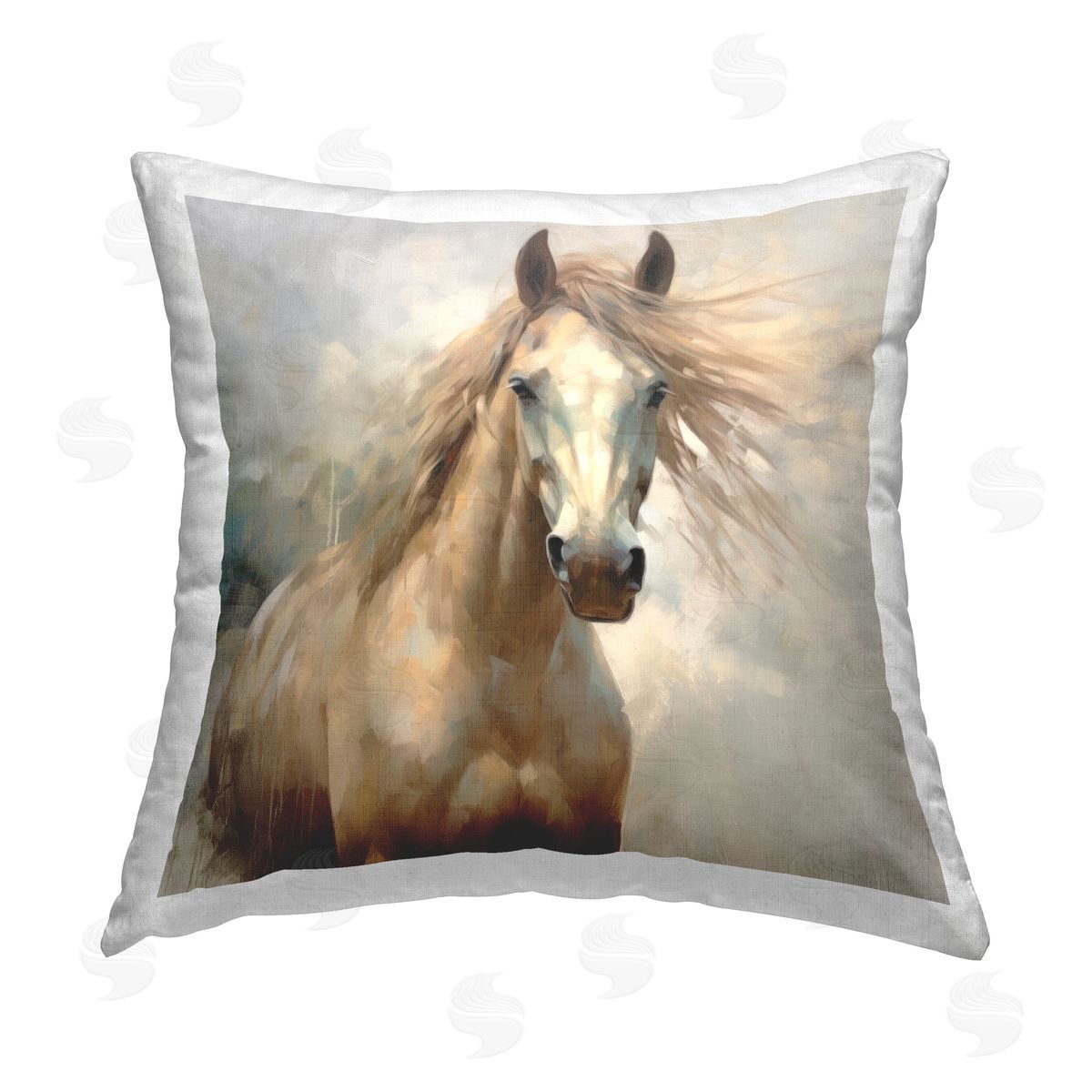 Irena Orlov Traditional Tan Horse Printed Plush Polyester Throw Pillow