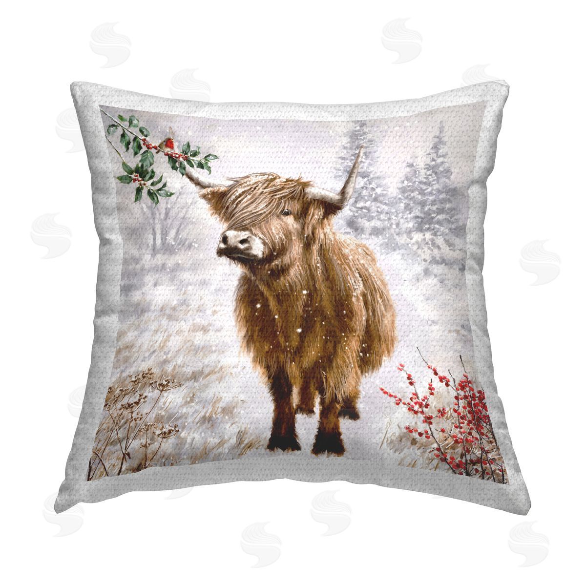 Ian Saxton Cattle Stepping in Snow Outdoor Quick-Dry Polyester Printed Throw Pillow