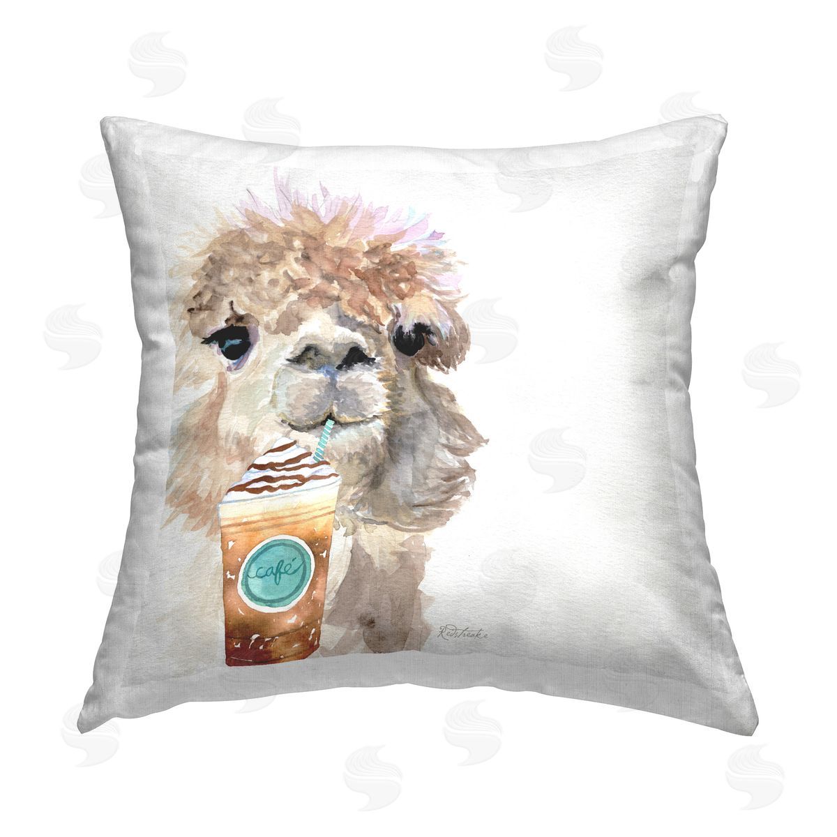 Jennifer Redstreake Alpaca Sipping Latte Printed Plush Polyester Throw Pillow