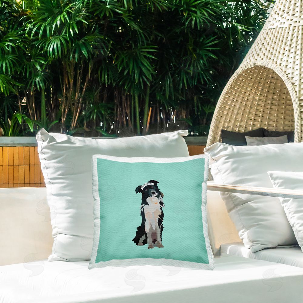 Amelia Noyes Collie with Tiara Outdoor Quick-Dry Polyester Printed Throw Pillow in Back Yard
