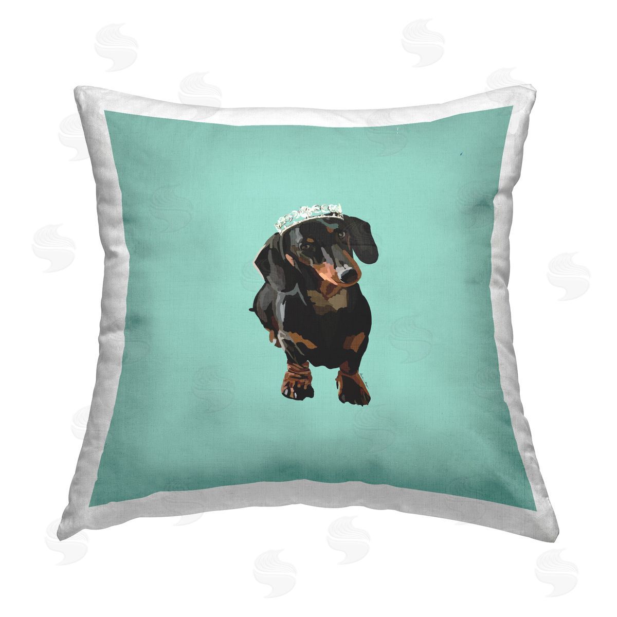 Amelia Noyes Royal Dachshund on Turquoise Printed Plush Polyester Throw Pillow