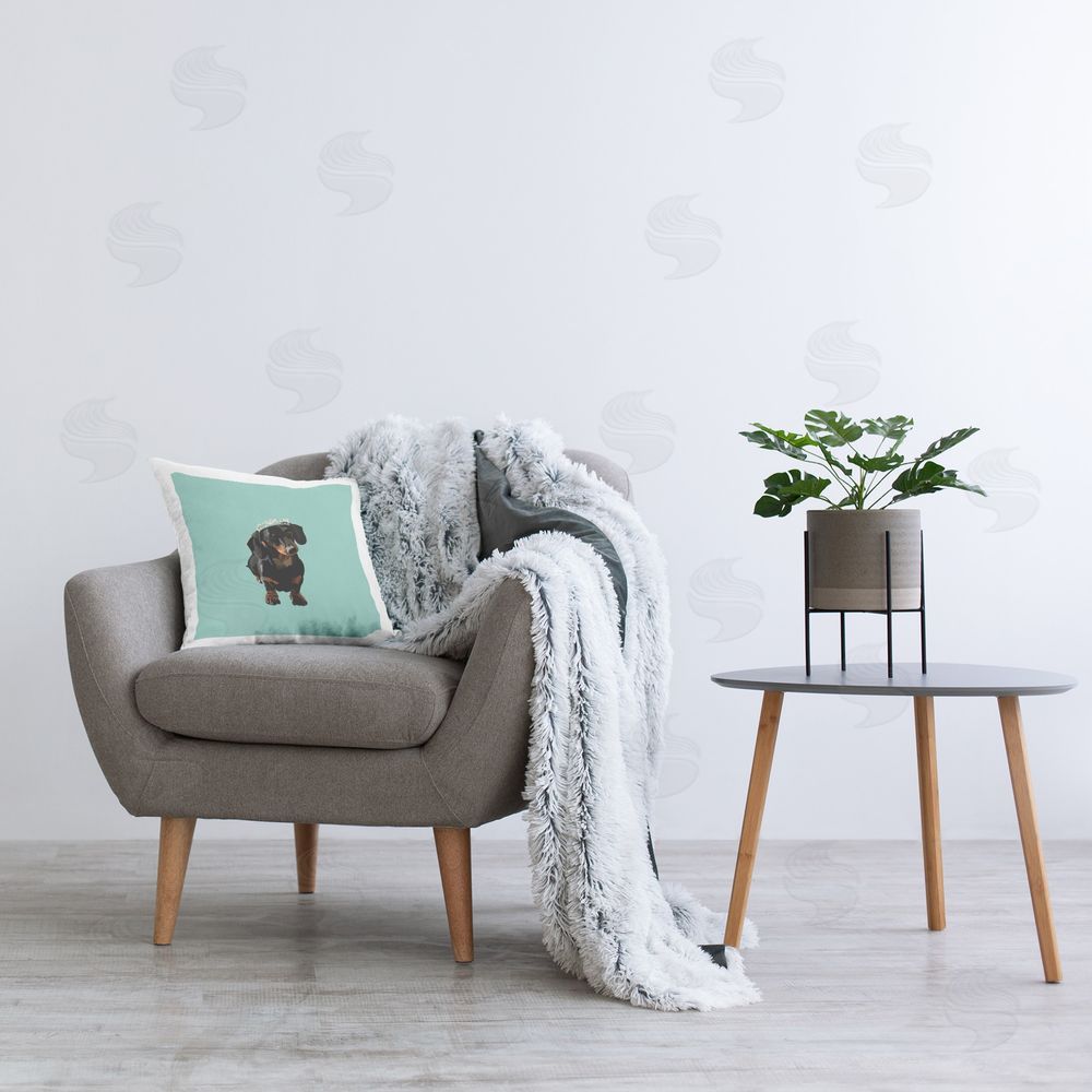 Amelia Noyes Royal Dachshund on Turquoise Printed Plush Polyester Throw Pillow On Chair