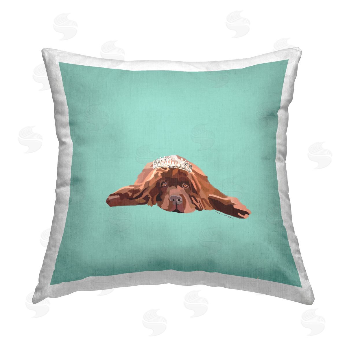 Amelia Noyes Elegant Dog on Turquoise Printed Plush Polyester Throw Pillow