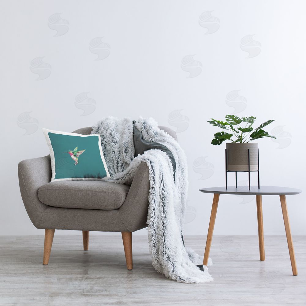 Amelia Noyes Hummingbird Wearing Crown Printed Plush Polyester Throw Pillow On Chair