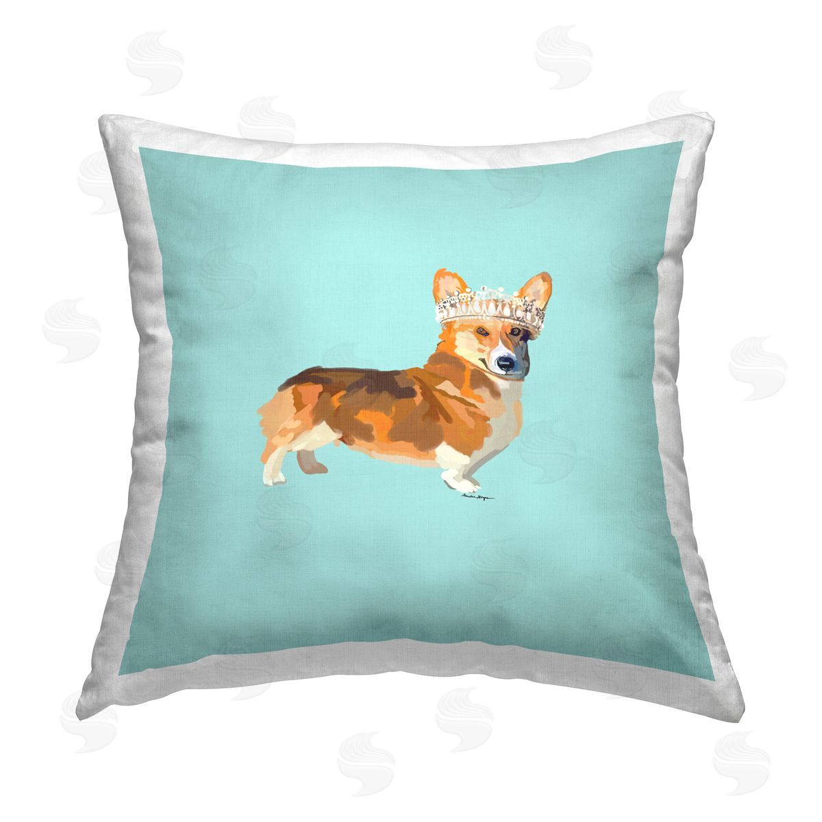 Amelia Noyes Royal Corgi on Turquoise Printed Plush Polyester Throw Pillow