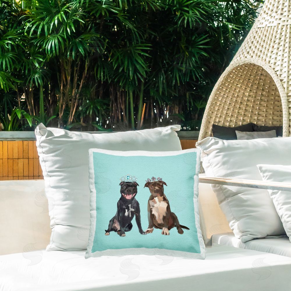 Amelia Noyes Twin Royal Pit Bulls Outdoor Quick-Dry Polyester Printed Throw Pillow in Back Yard