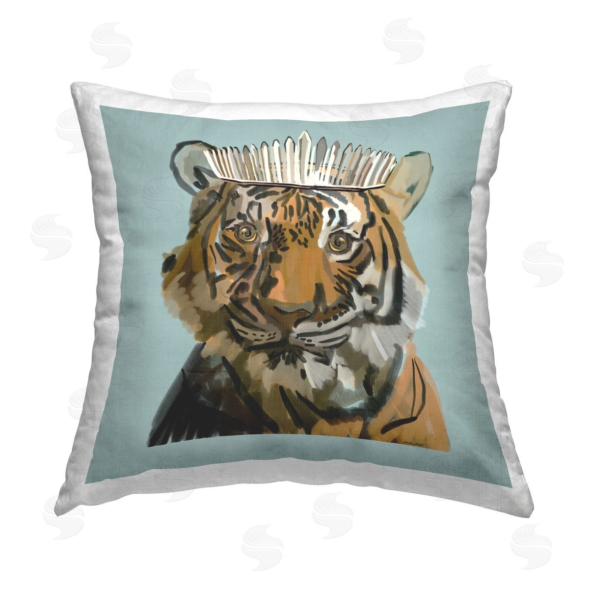 Amelia Noyes Royal Tiger Portrait Printed Plush Polyester Throw Pillow