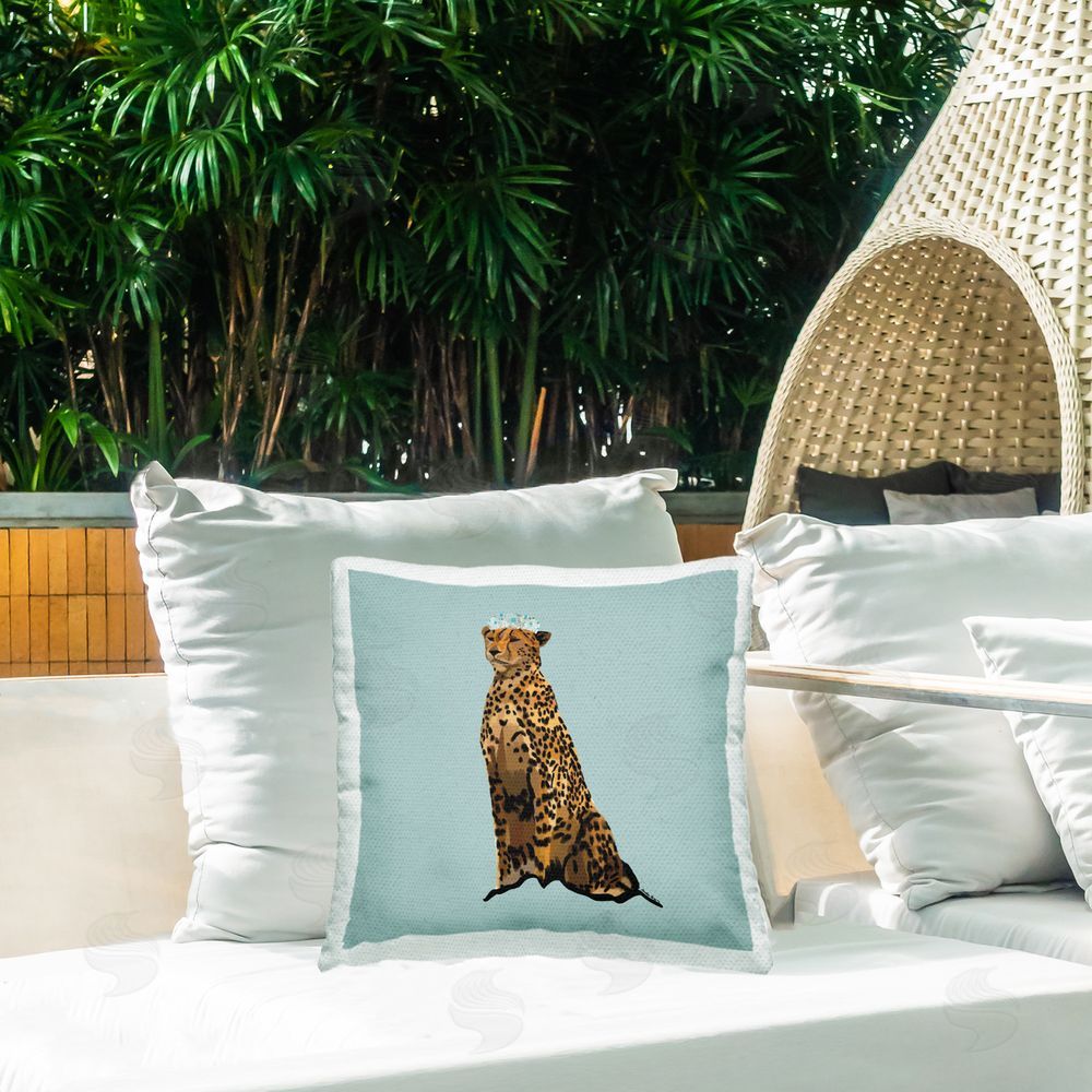 Amelia Noyes Leopard with Elegant Crown Outdoor Quick-Dry Polyester Printed Throw Pillow in Back Yard