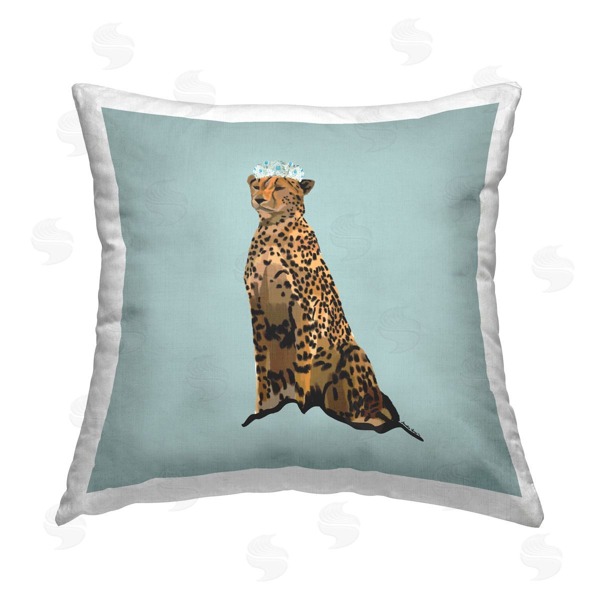 Amelia Noyes Leopard with Elegant Crown Printed Plush Polyester Throw Pillow